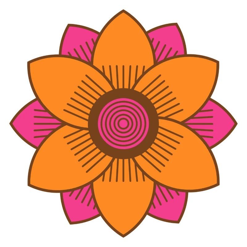 Style rétro du milieu du siècle Rose et Orange Fleur
