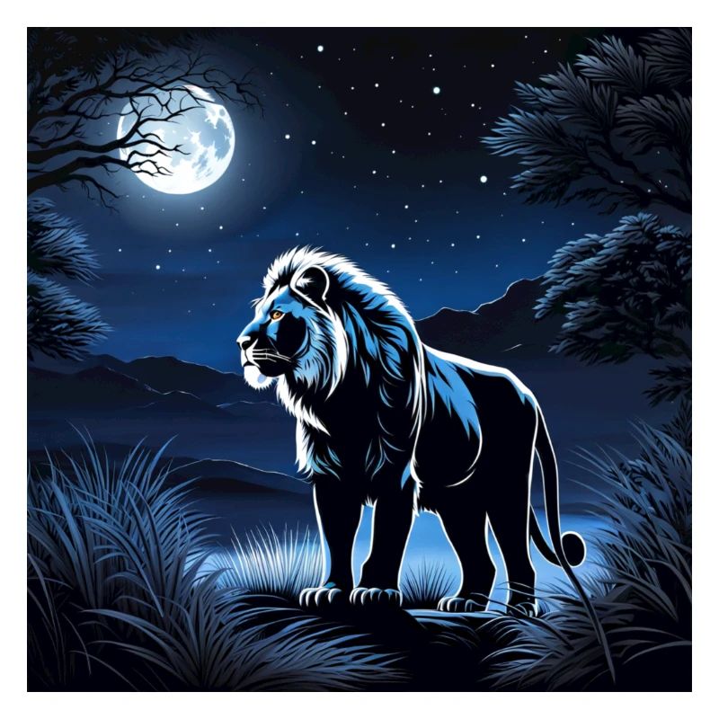 Blauer Mondlöwe in Nachtwald