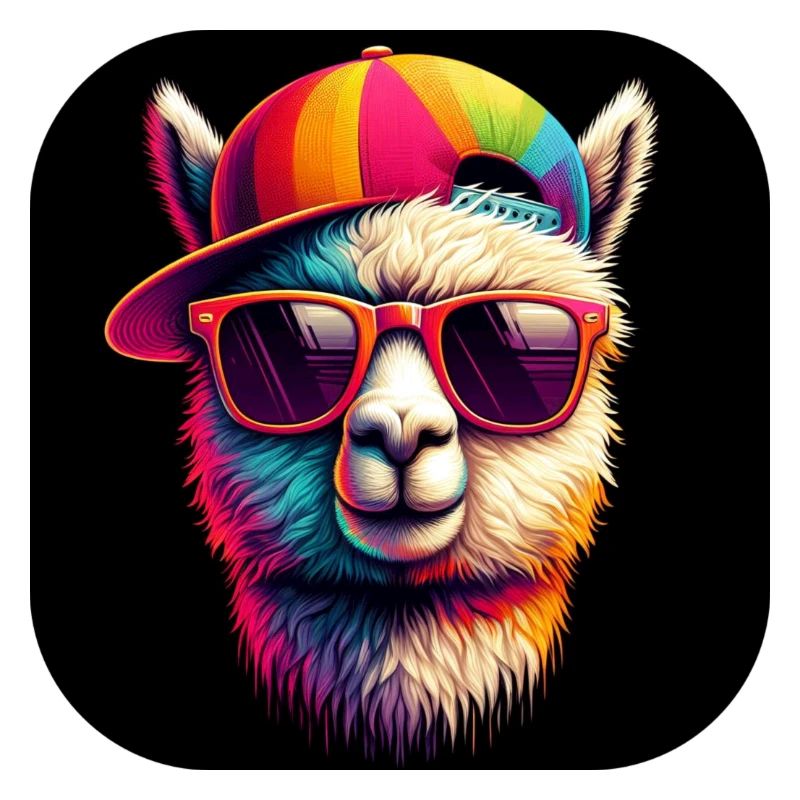 Alpaca with hat and sunglasses