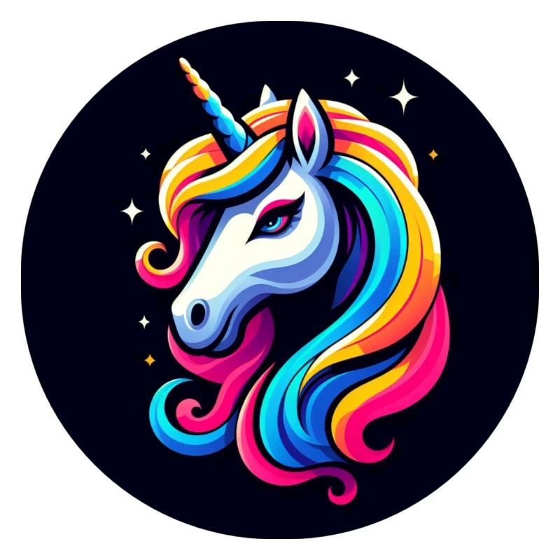 Unicorn Multicolored Black Star Head