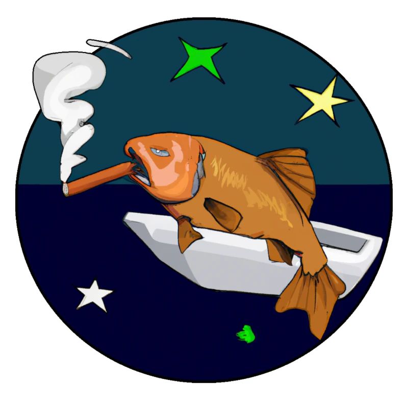 Fisch mit einer Zigarre im Weltraum.