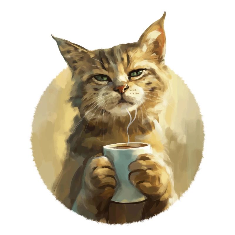 Illustration de Chat avec sa tasse de café