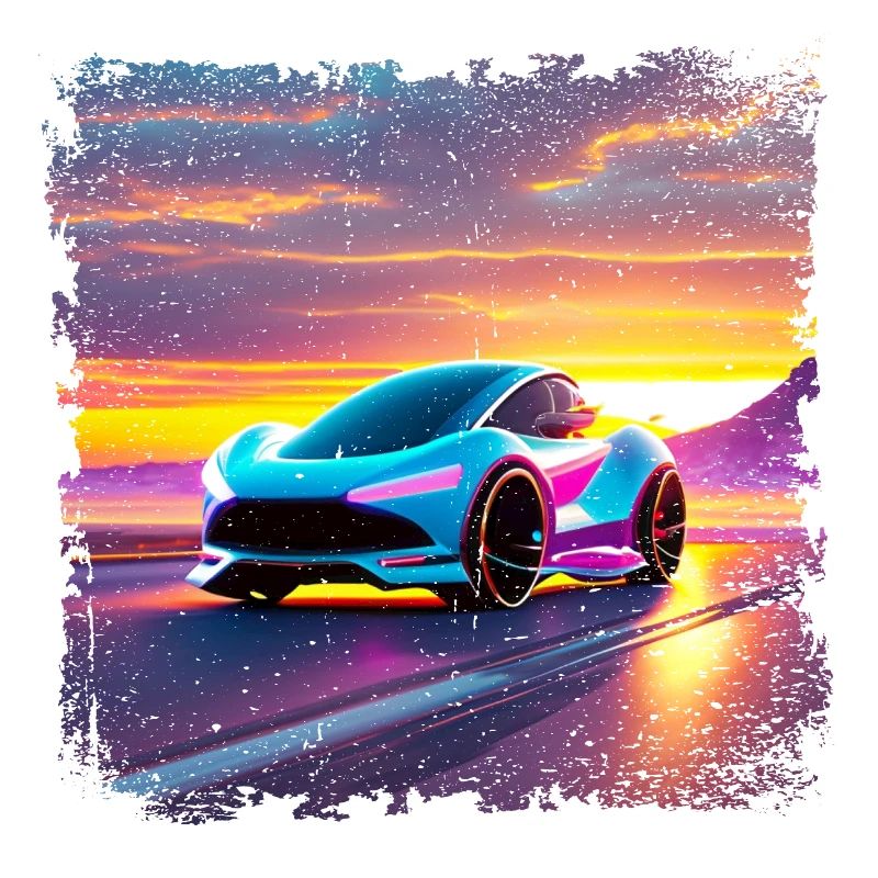 futuristic car in sunset colors
