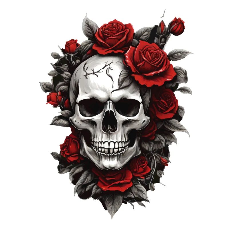 Crâne avec des roses rouges
