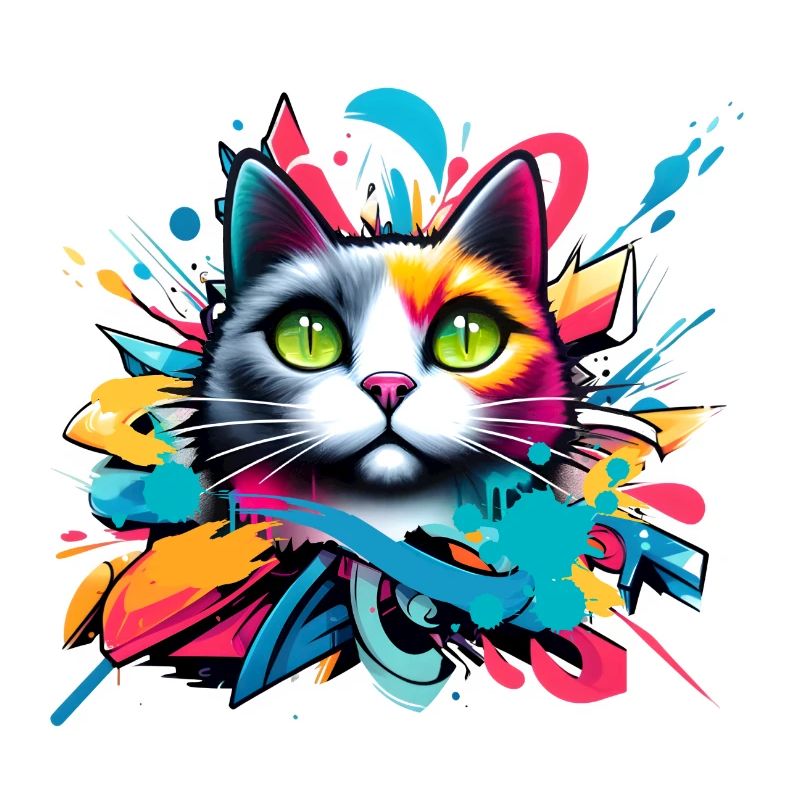 chat coloré conçu dans le style des graffitis comiques