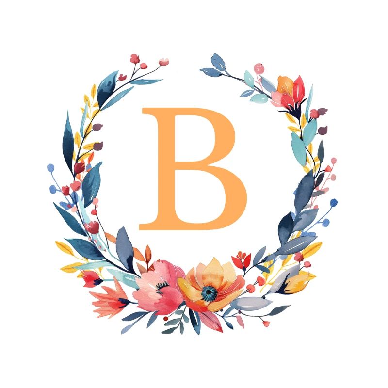 B Monogram, Flower Wreath, Personalizable