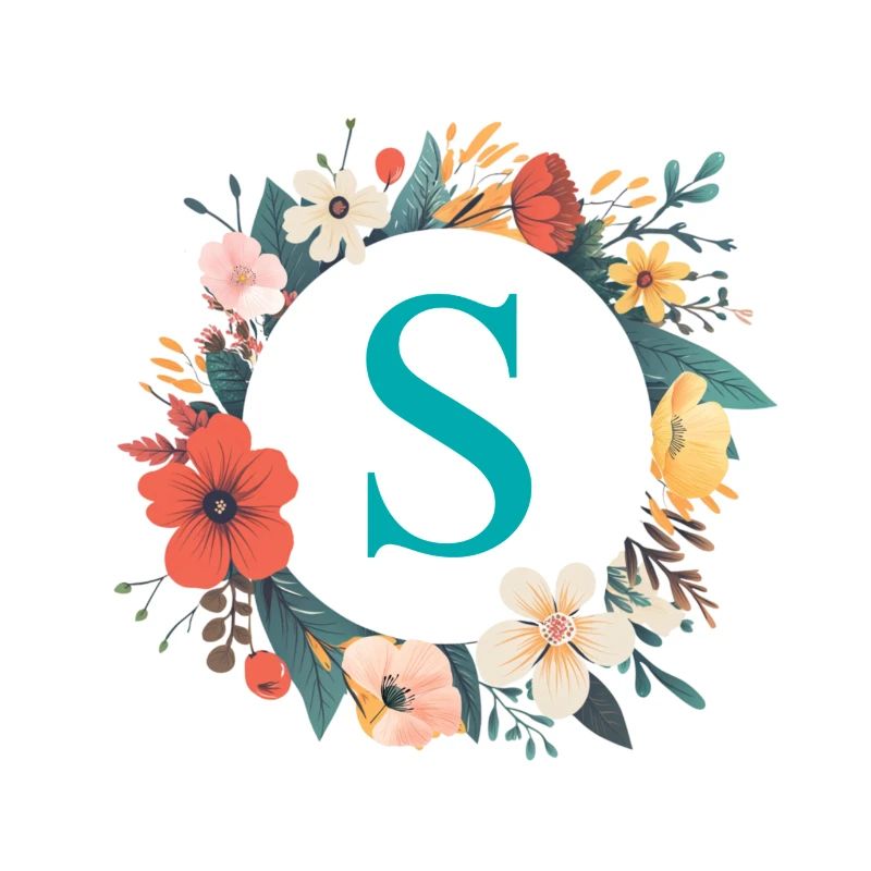 S Monogram, Flower Wreath, Personalizable