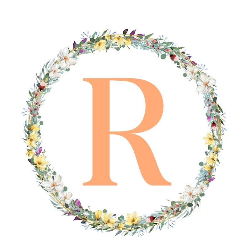 R Monogram, Couronne de fleurs, Personnalisable