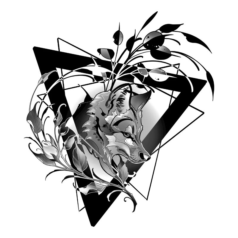 Fox with Foliage Design Black Abstract