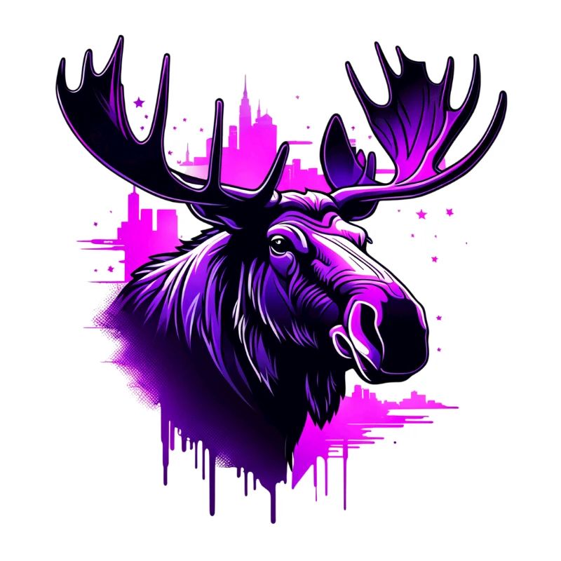 Neon Abstract Moose with City Background