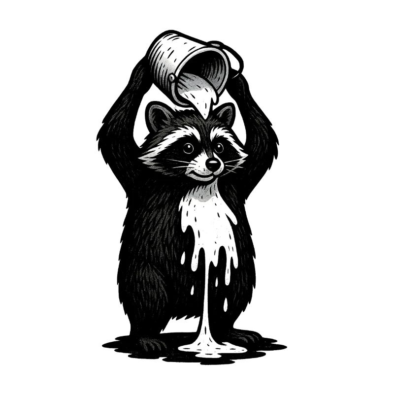 Waschbär mit Farbeimer