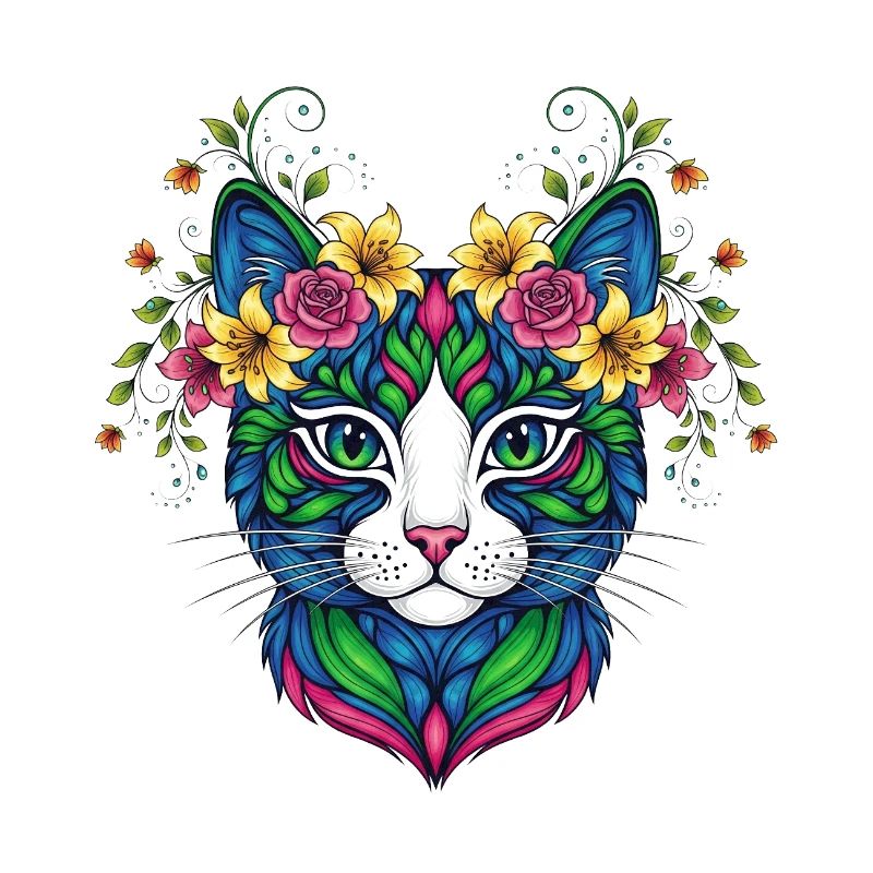 Chat avec des fleurs