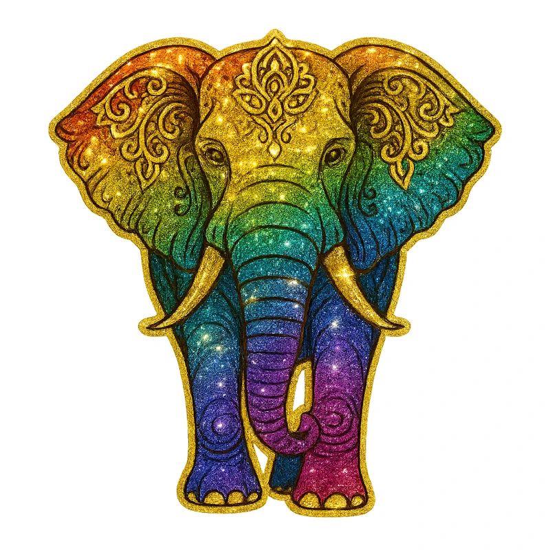 Rainbow elephant with gold pattern