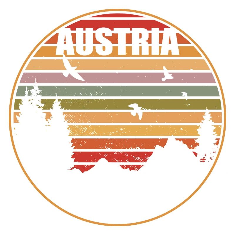 Austria Mountains Retro Sunset
