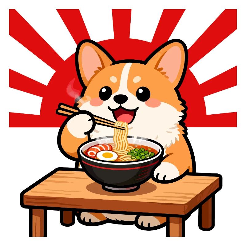 Corgi Eats Ramen Noodle Dog Kawaii