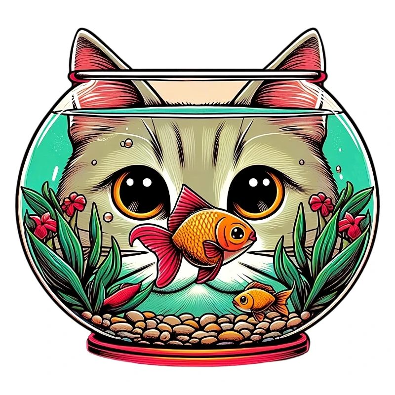 Aquarium Cat with Goldfish