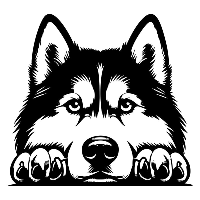 Husky head with paws