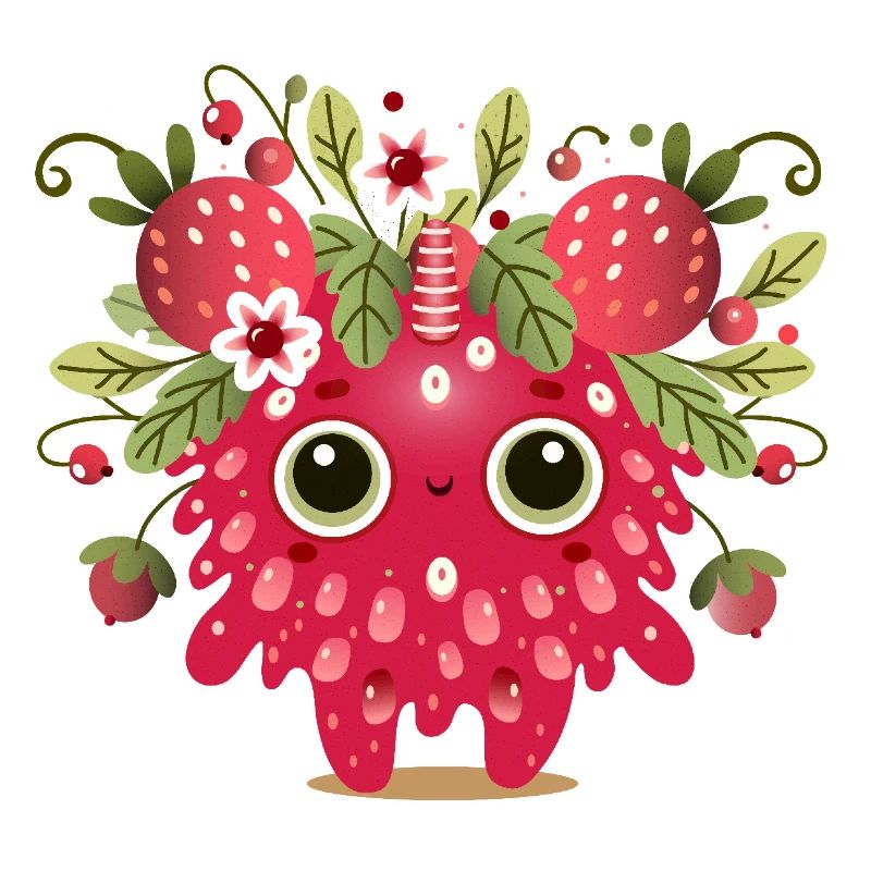 Mignon monstre de framboise avec des fruits et des feuilles