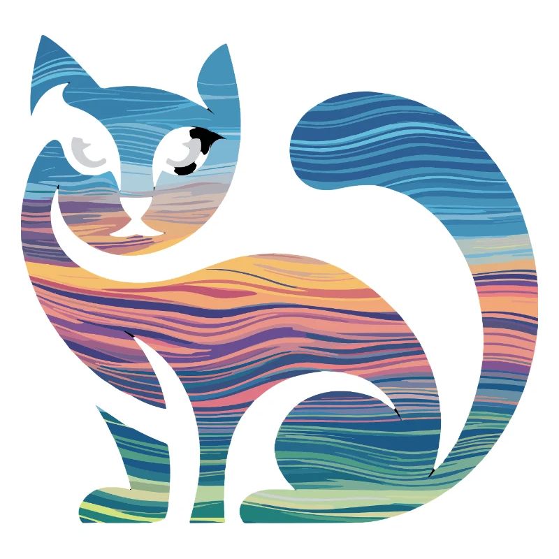 Silhouette colorée de chat avec coucher de soleil et