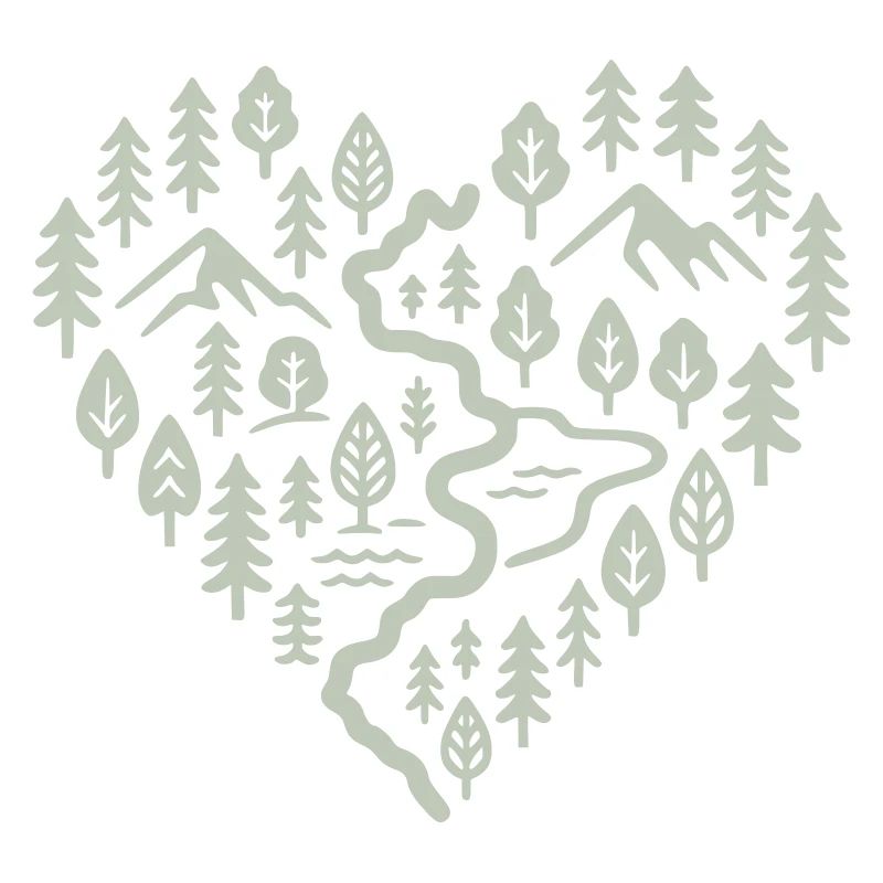 Herz mit Berg- und Waldlandschaft