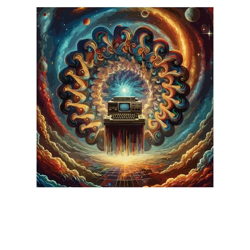 Kosmischer Retro Computer Kunstwerk