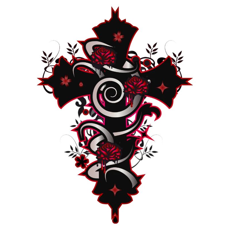 red black gothic cross with floral elements