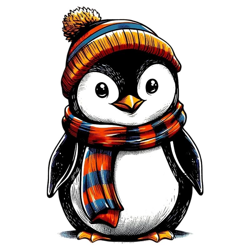 Penguin with wool cap and scarf