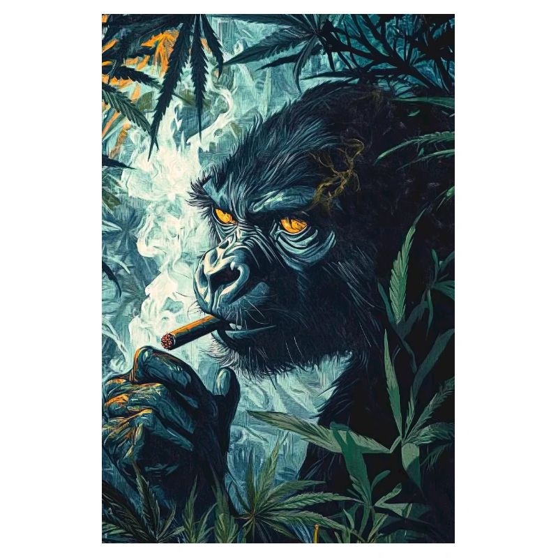 Jungle gorilla with cigarette smoke