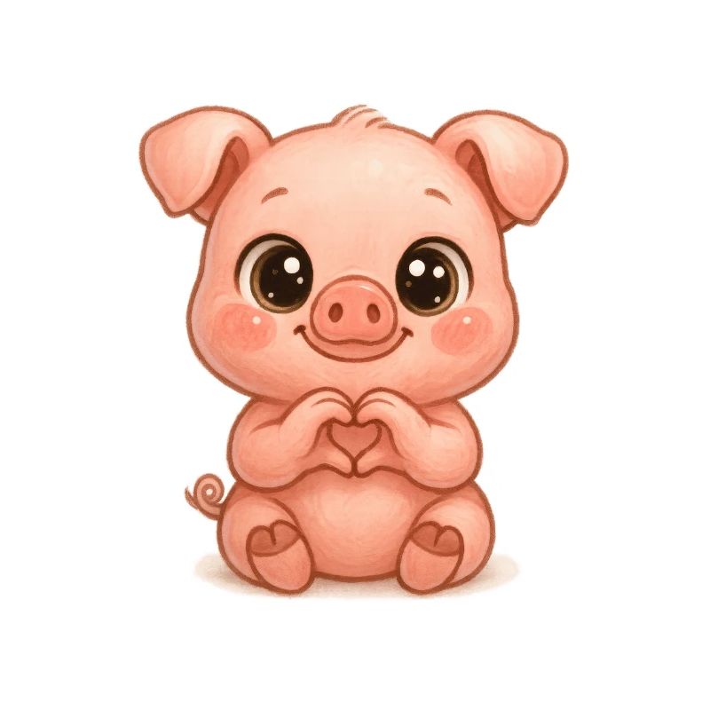 Cochon mignon avec des mains en forme de cœur