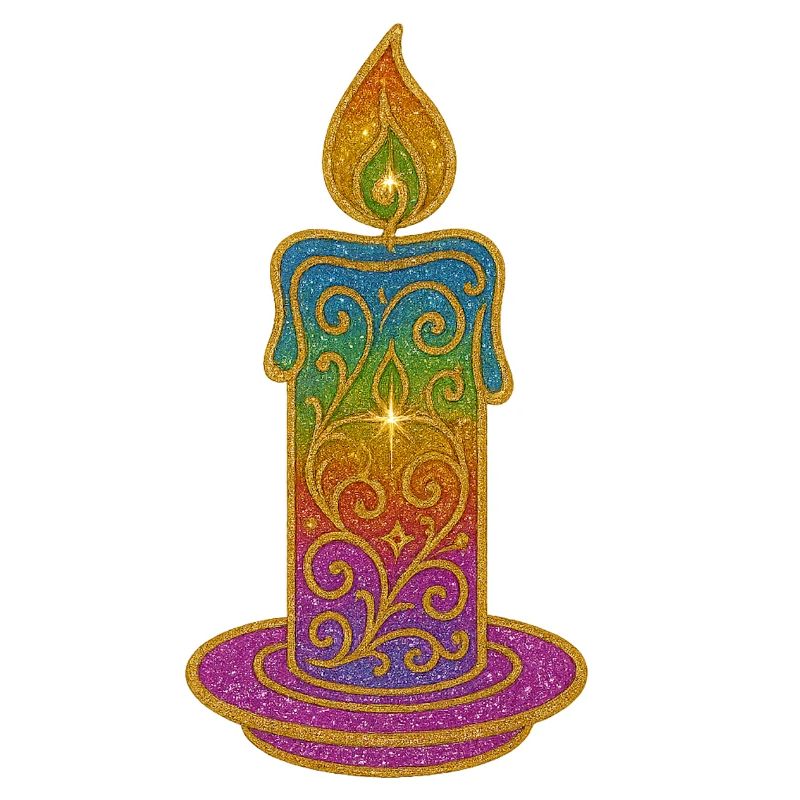 Rainbow Candle Flame Glitter Design