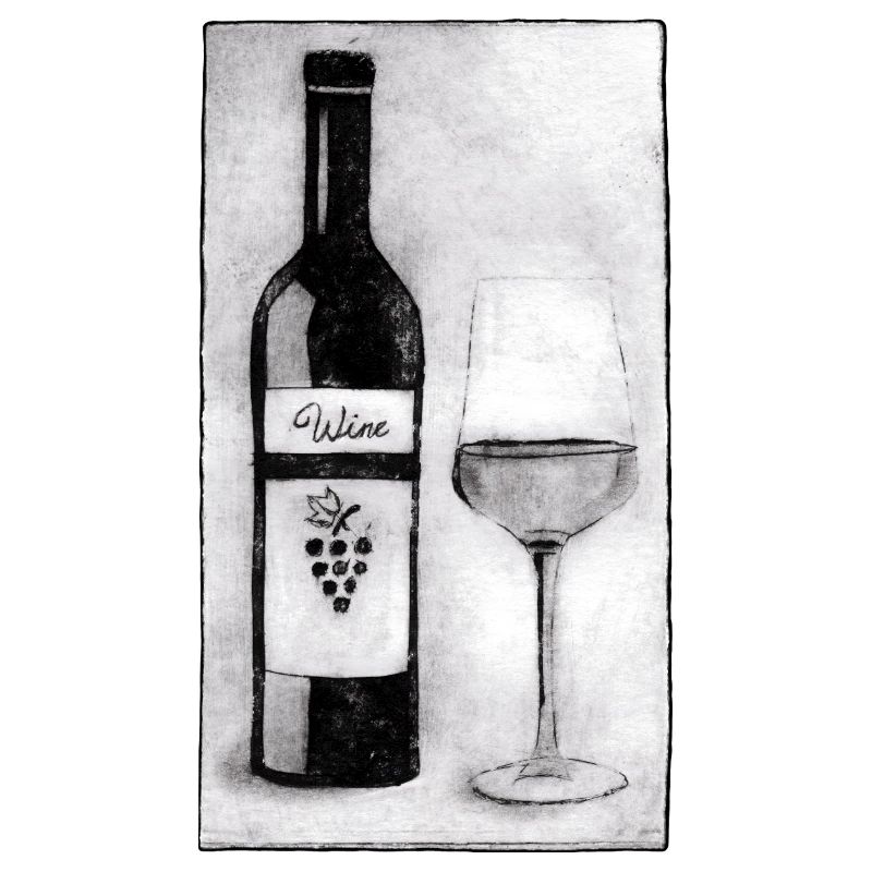 Bouteille de vin avec verre - Gravée à la main imprimable