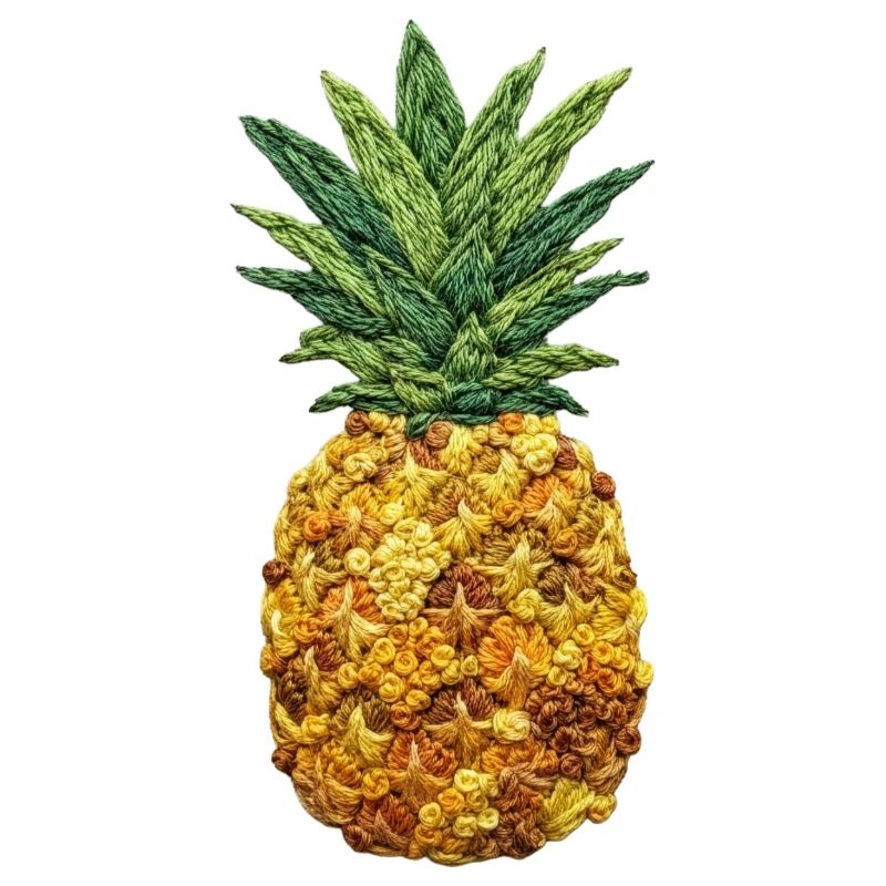 Embroidered pineapple tropical fruit design (printed)