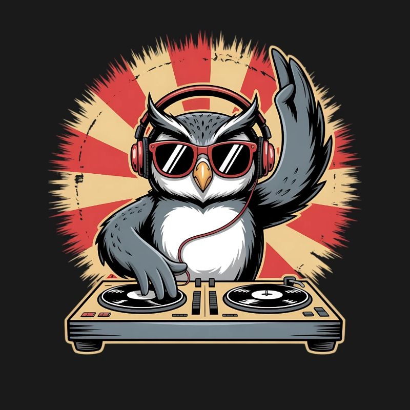 DJ Eule mit Turntables