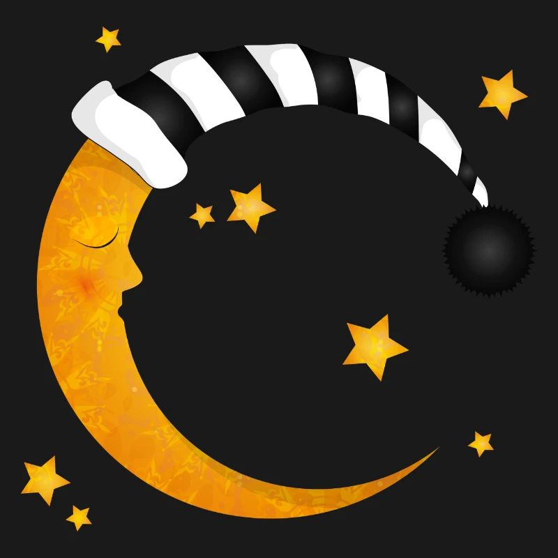 sleeping moon with a striped sleeping cap