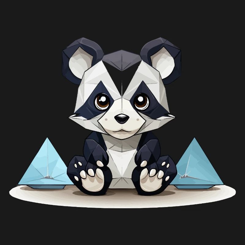 Low-Poly Panda am Eisgebirge