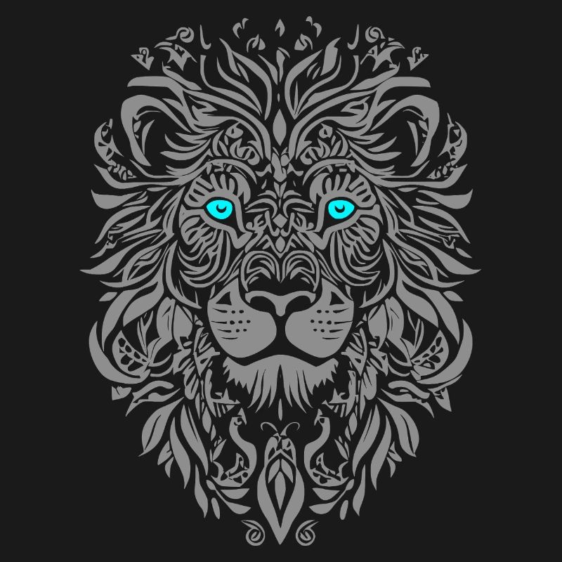 Silver lion with blue eyes and leaf pattern