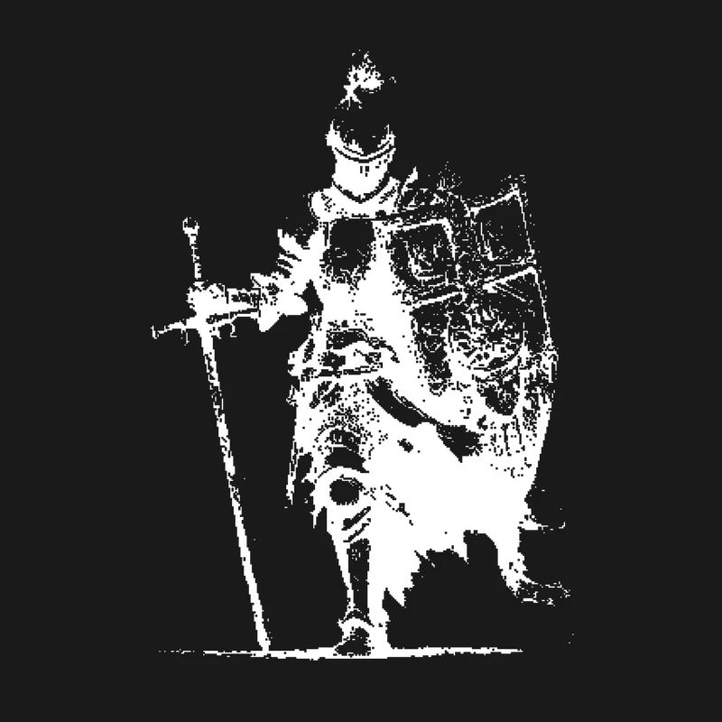 Silhouette de chevalier avec bannière et épée