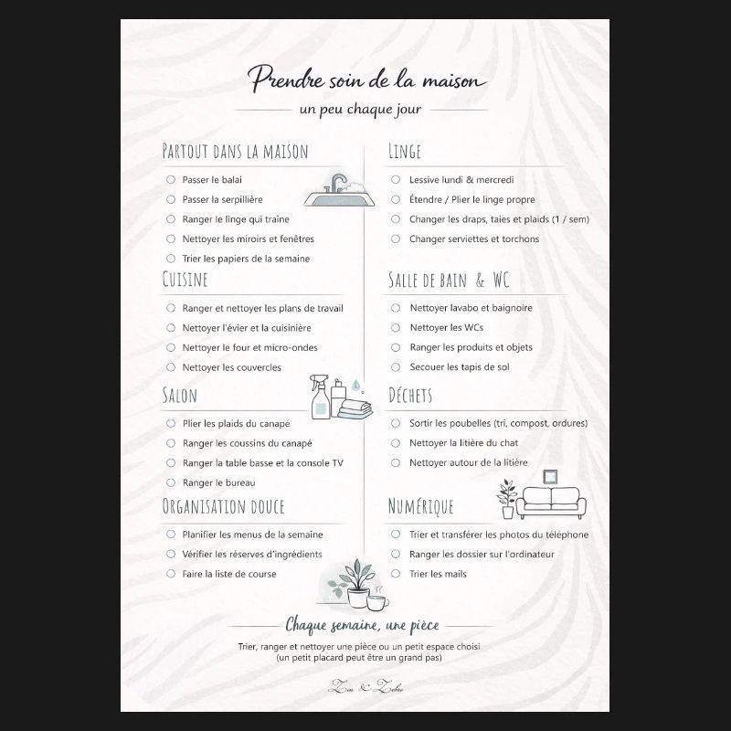 Routine douce pour la maison - Planning de ménage 