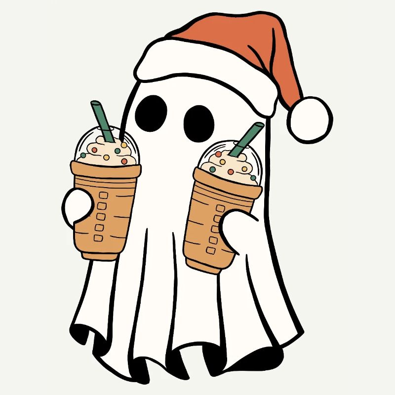 Merry Christmas Ghost Bubble Tea Santa Hat