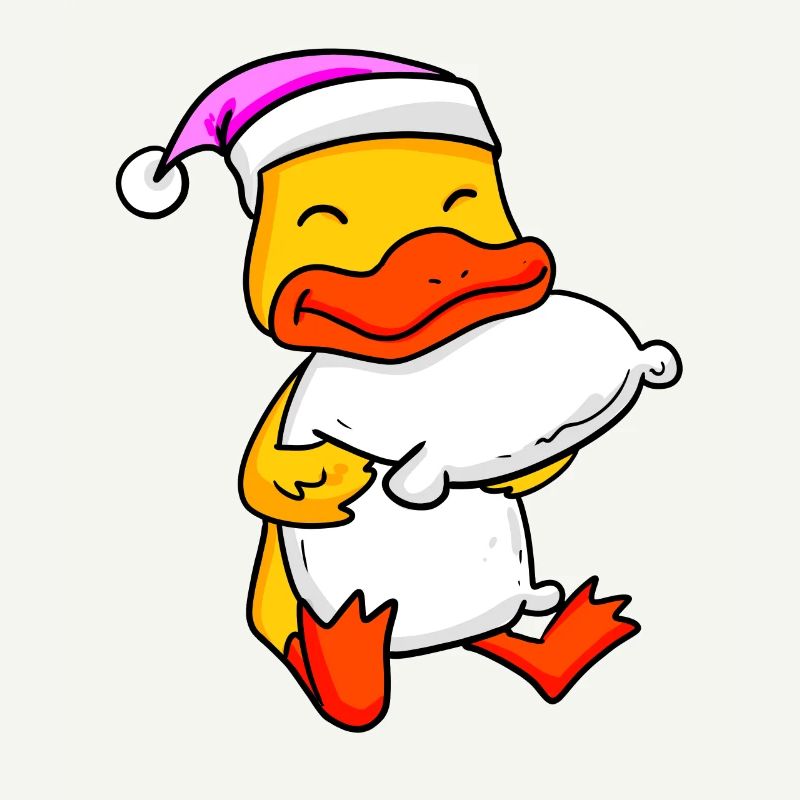 Duck with pillow and sleeping cap