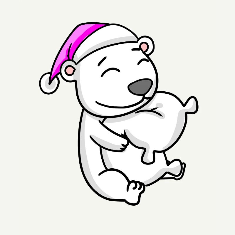 Polar bear with pillow and sleeping cap