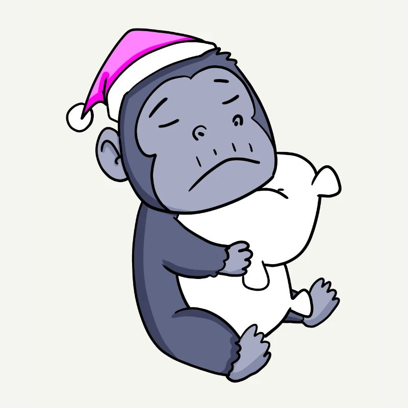 Gorilla with pillow and sleeping cap