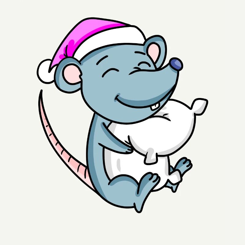 Mouse with pillow and sleeping cap