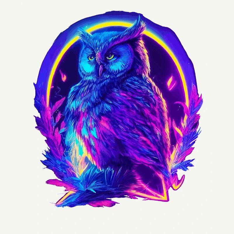 Mystisch leuchtende Eule Neon Synthwave
