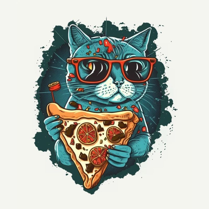 Chat avec des tranches de pizza