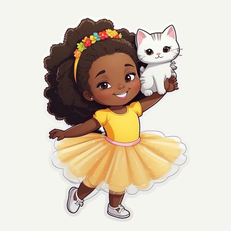 Fröhliches Kind mit Katze im Tutu