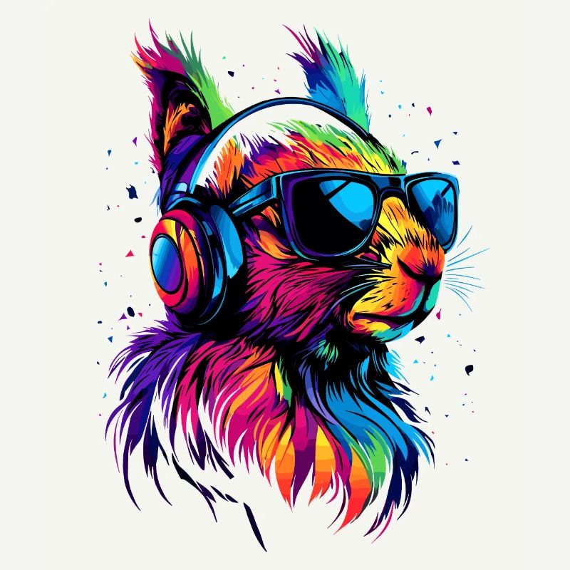Eichhörnchen Kopfhörer Bunt Popart DJ Eichhörnchen