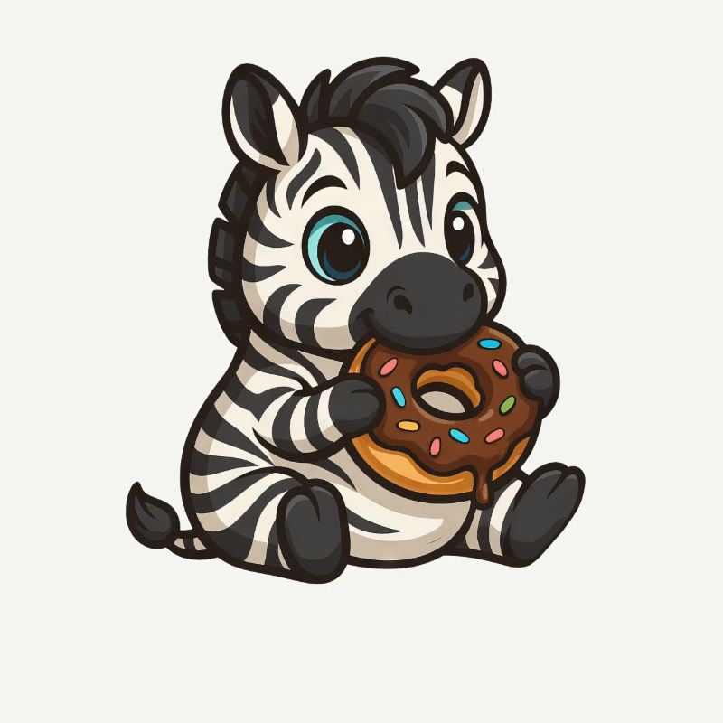 Süßes Zebra isst einen Donut mit Schokolade