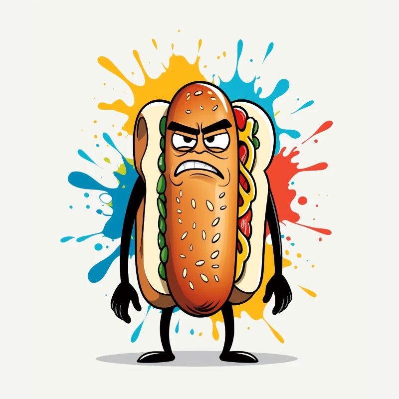 Wütender Hotdog mit Farbexplosion