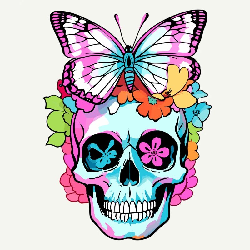 Crâne coloré avec papillon
